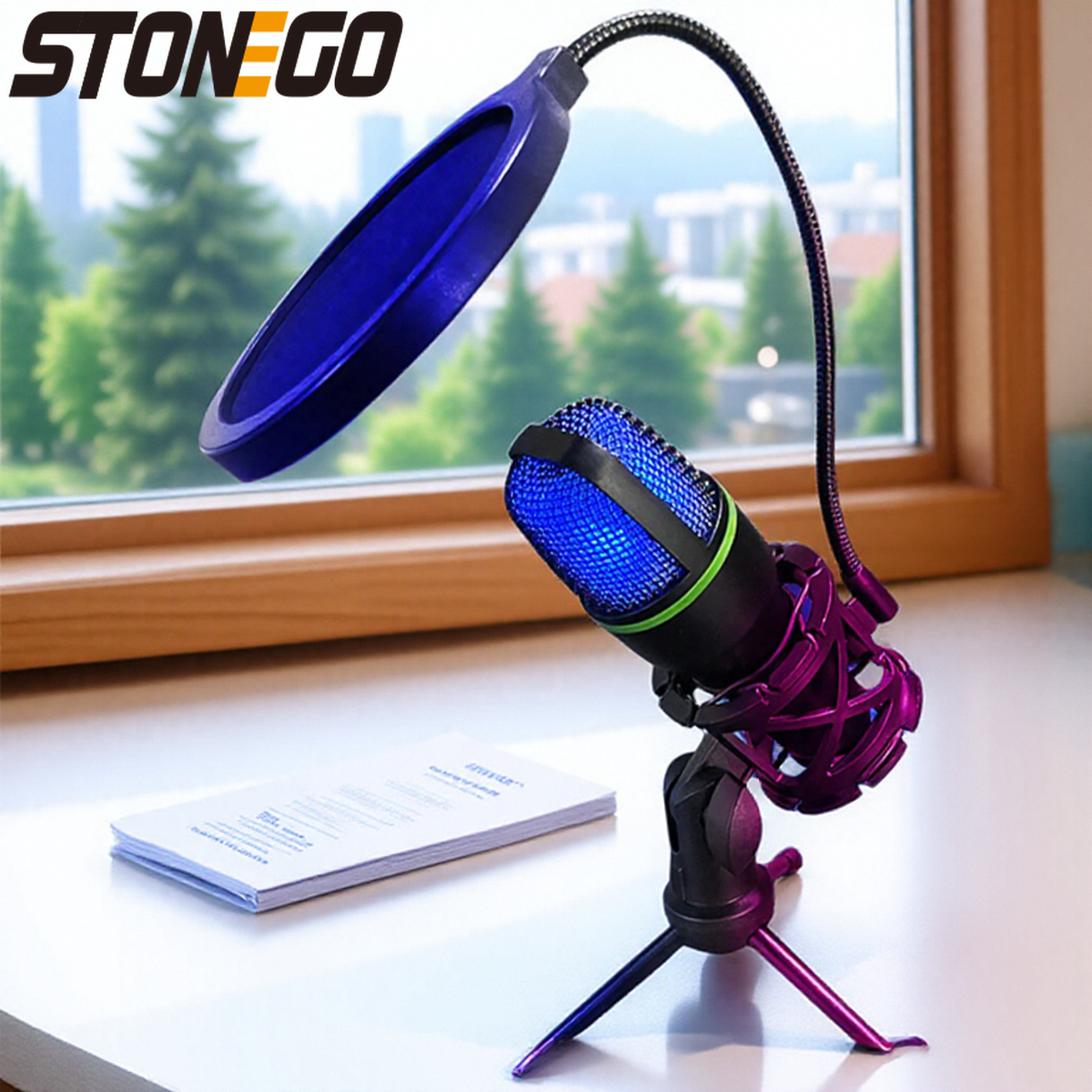 Streaming Mic Condenser - RGB Lighting Microphone Kit with Tripod