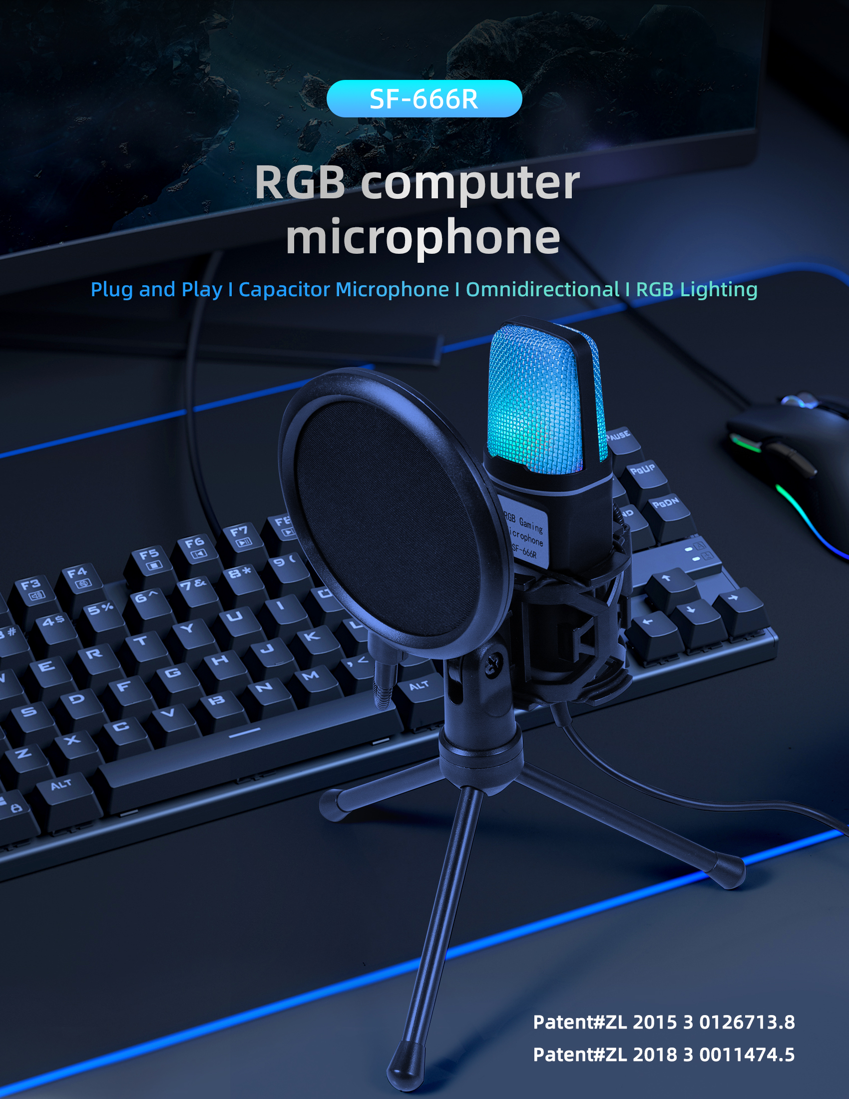Streaming Mic Condenser - Professional Condenser Wired Microphone for PC