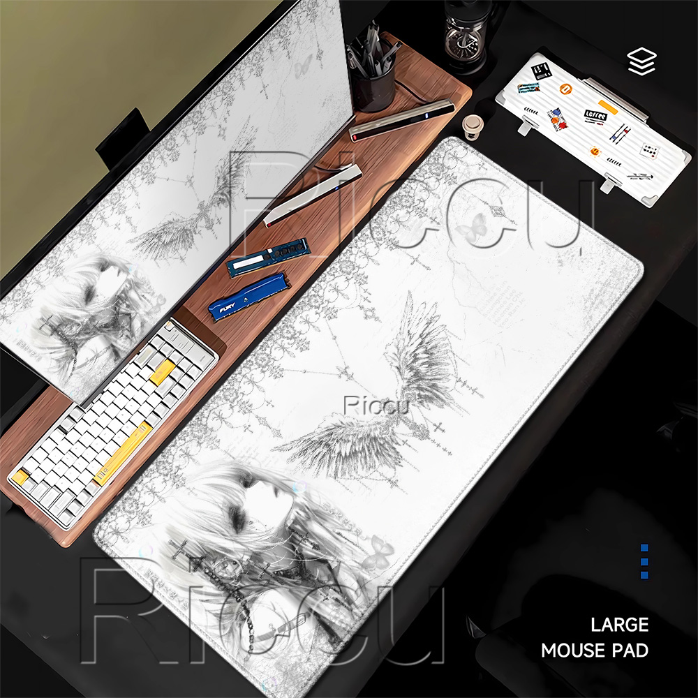 Esports Pc Gaming - Mousepad Black White Anime Aesthetics Angel