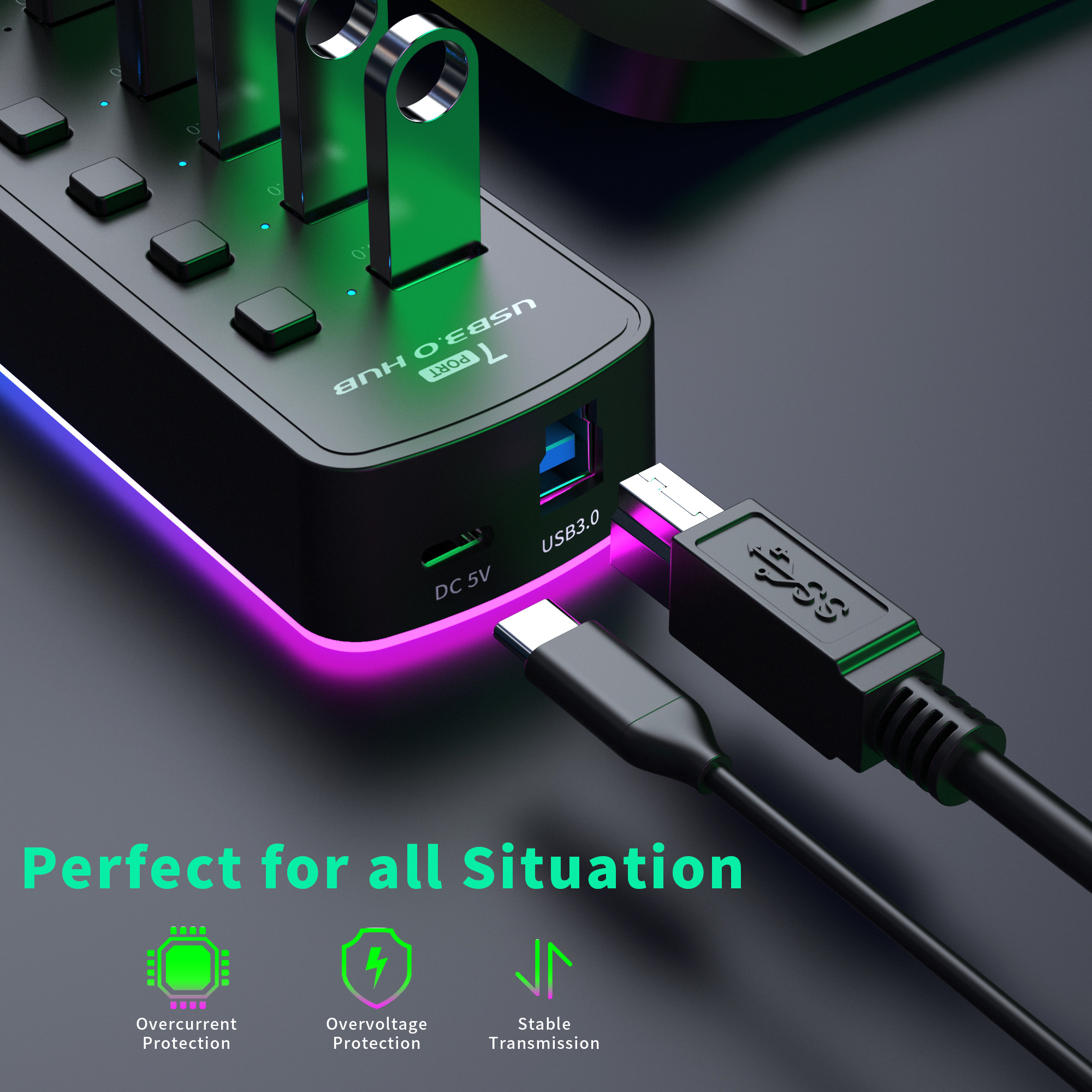 RGB USB 3.0 Hub 7 Ports Data P - Esports Gaming Splitter avis et prix