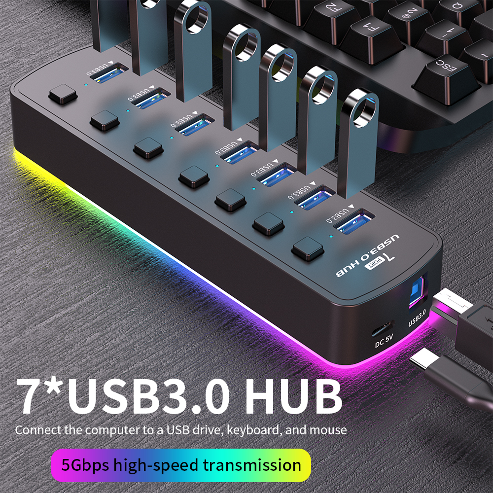 RGB USB 3.0 Hub 7 Ports Data P - Esports Gaming Splitter avis et prix