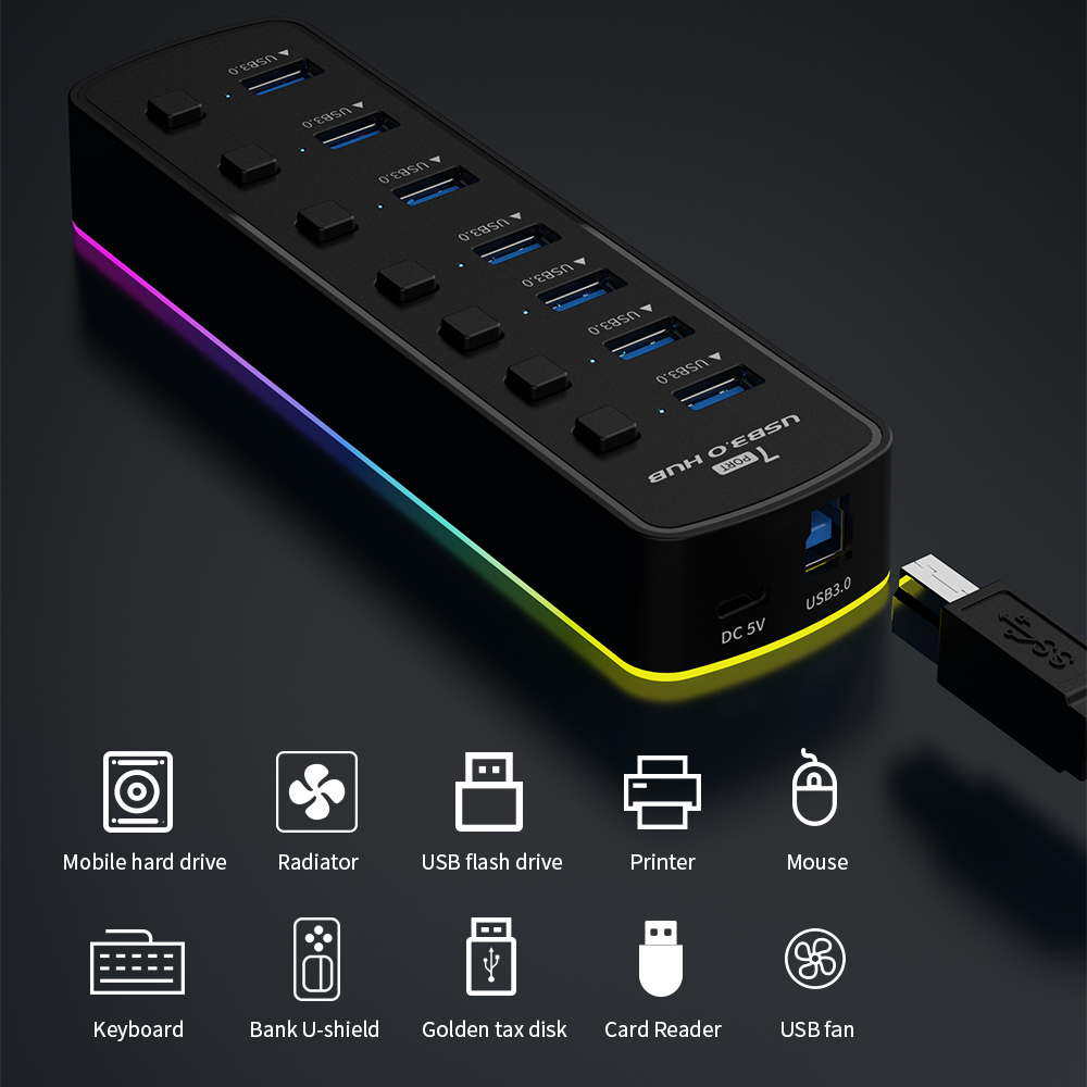 RGB USB 3.0 Hub 7 Ports Data P - Esports Gaming Splitter avis et prix