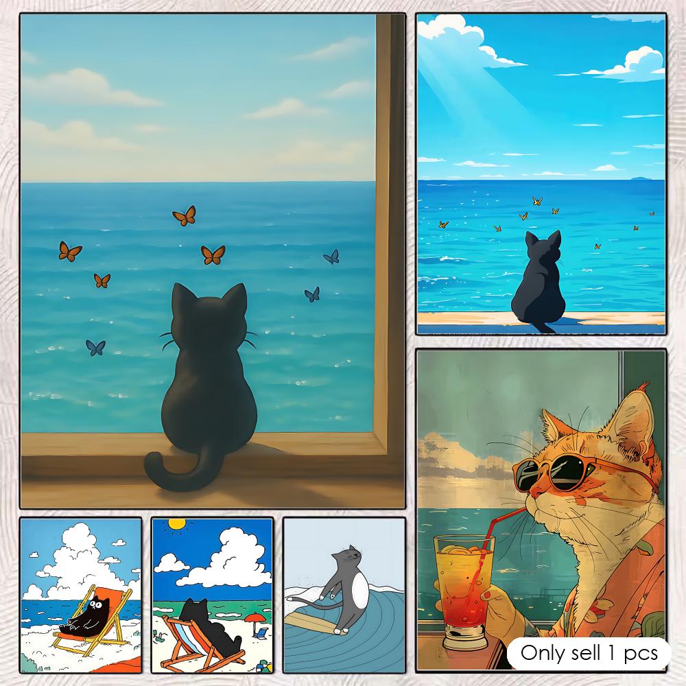 Cat on Beach Poster Wall Art R - Esports And Gaming Lounge avis et prix