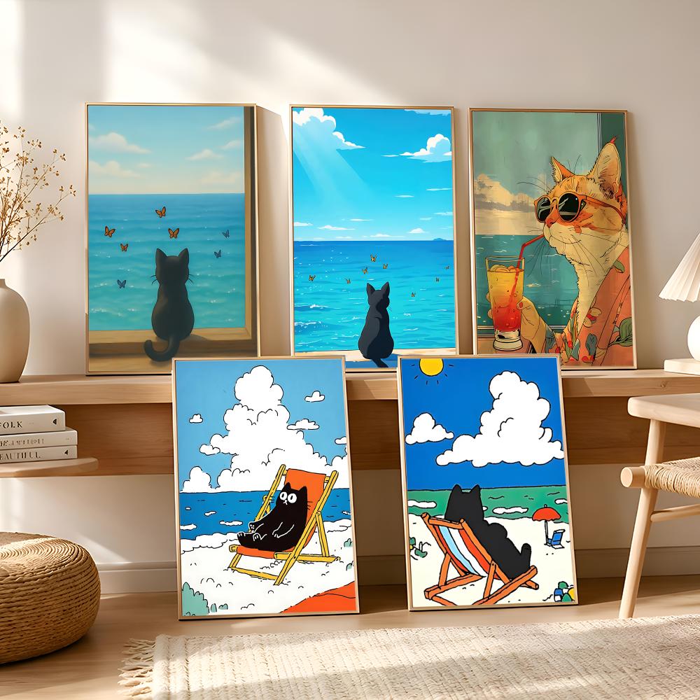 Cat on Beach Poster Wall Art R - Esports And Gaming Lounge avis et prix
